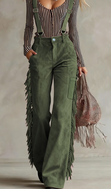 Pantalon à bretelles évasé