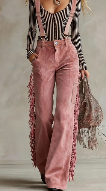 Pantalon à bretelles évasé